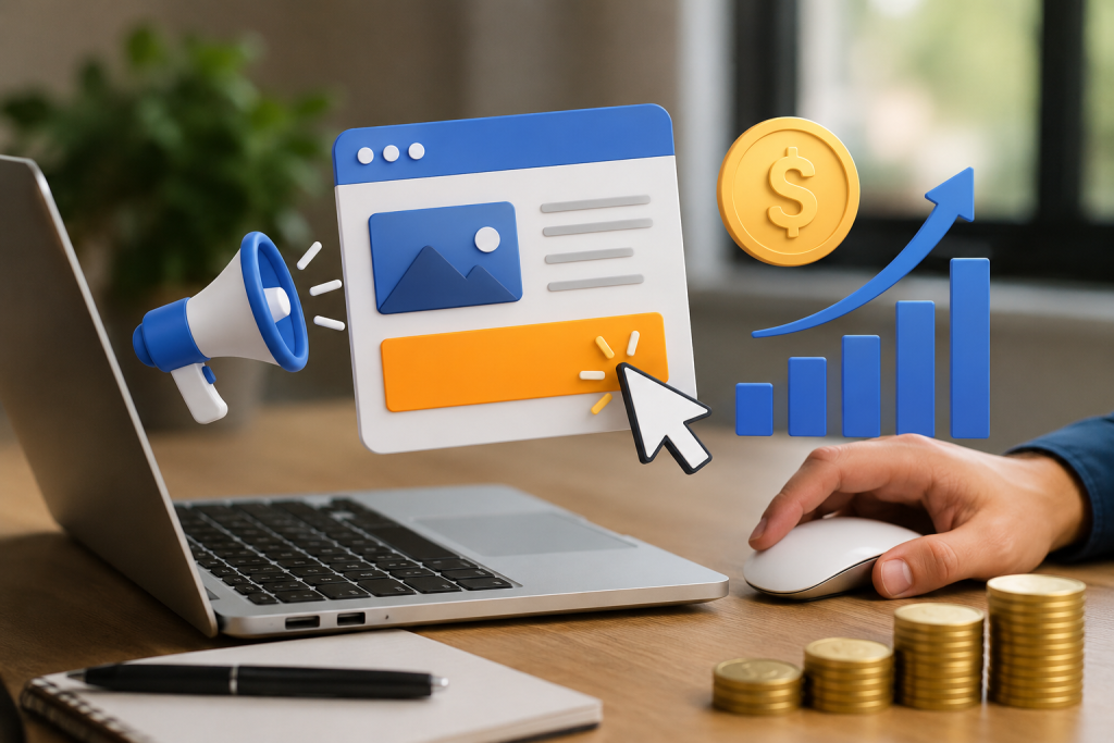CPC affiliate marketing with online ads, clicks, and revenue growth.