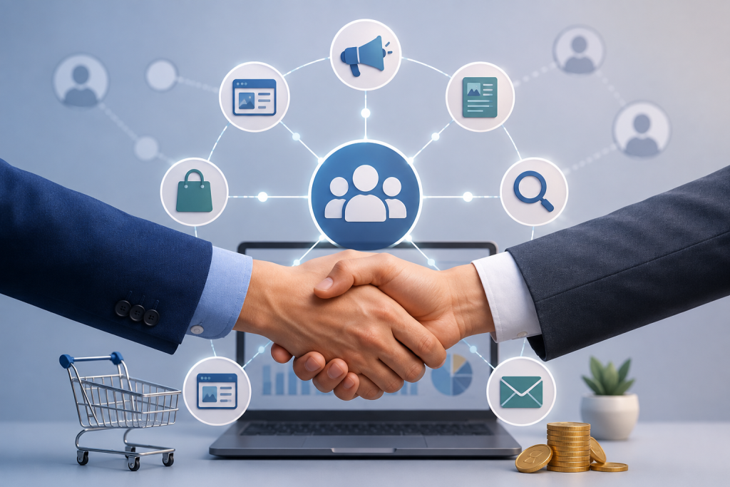 Affiliate publisher network connecting brands and publishers for performance marketing.